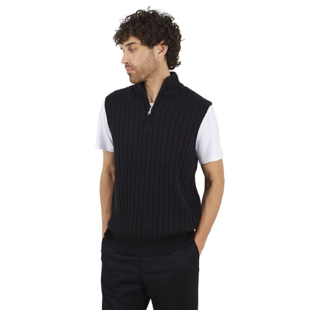 Brave Soul Mens Funnel Neck Sleeveless Sweater / Jet Black